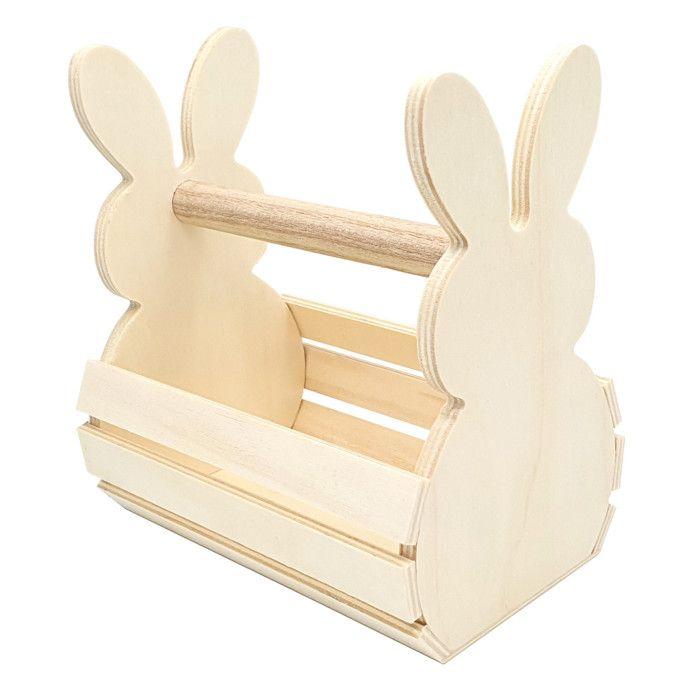 Panier en bois Pour Chasse aux oeufs Forme Lapin 16x15x11 cm