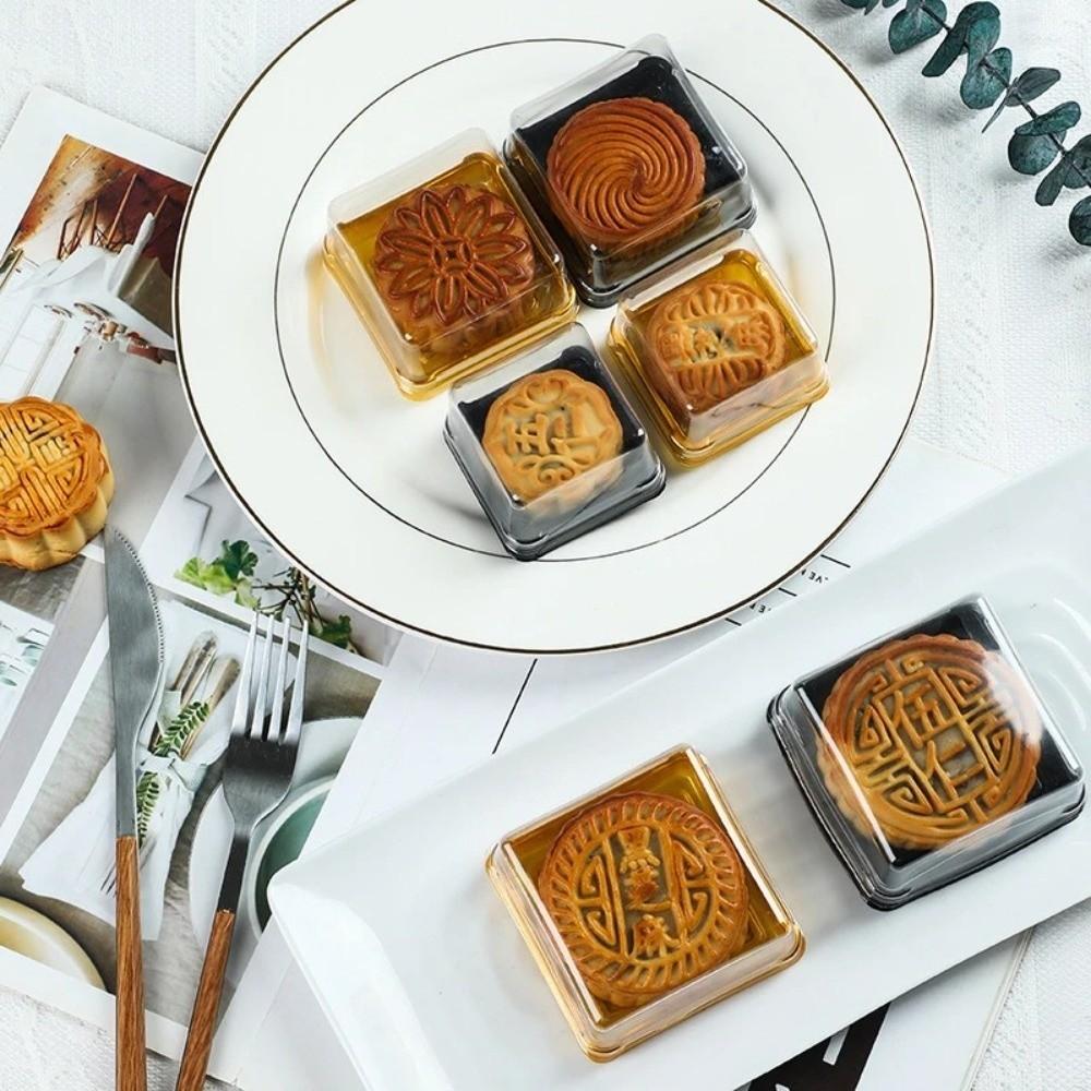 50Pcs Sealed Moon Cake Boxes 50/75/100g Cookies Storage Box Plastic Muffin Container Pastry Display