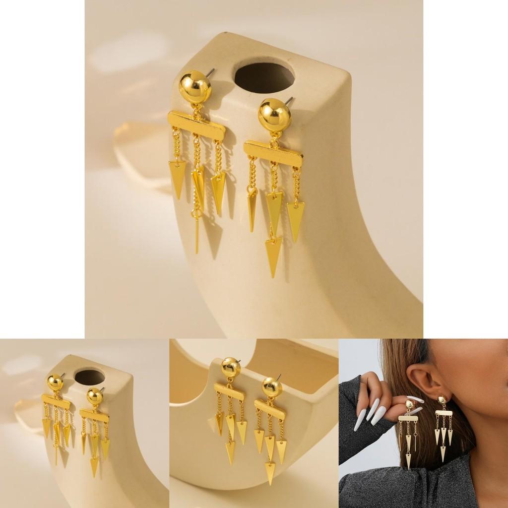 Fashionable Women's Alloy Geometric Tassel Earrings Chic Asymmetric Gold Finish