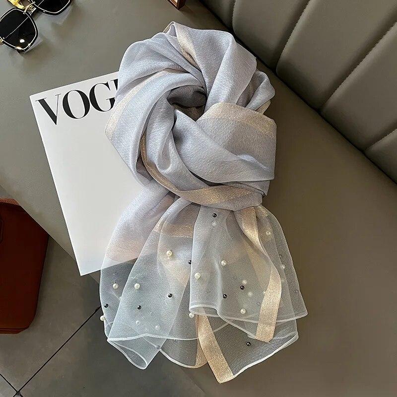 Luxury  Women Fashion Scarf Plain Solid Silk Linen Shawls Summer Lady Bandanas Foulard Hijab
