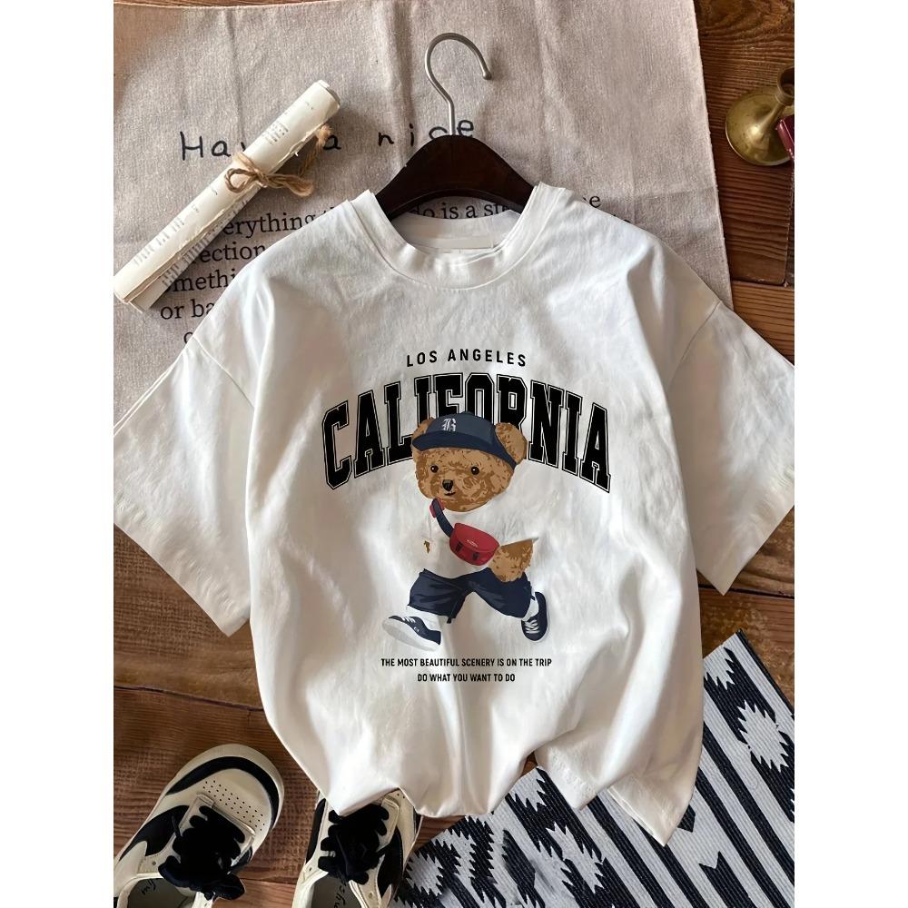 Vibrant Bear Print T-Shirt Soft Breathable Short Sleeve Crew Neck Casual Top for Summer & Spring Women's Relaxed Graphic Y2k