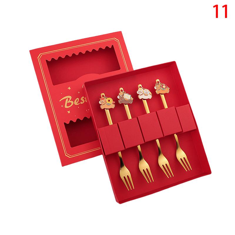 Year Of The Horse Chopsticks Spoons Set Gold Chinese  Year Stainless Steel Spoon Dessert Forks Decoration For Tableware