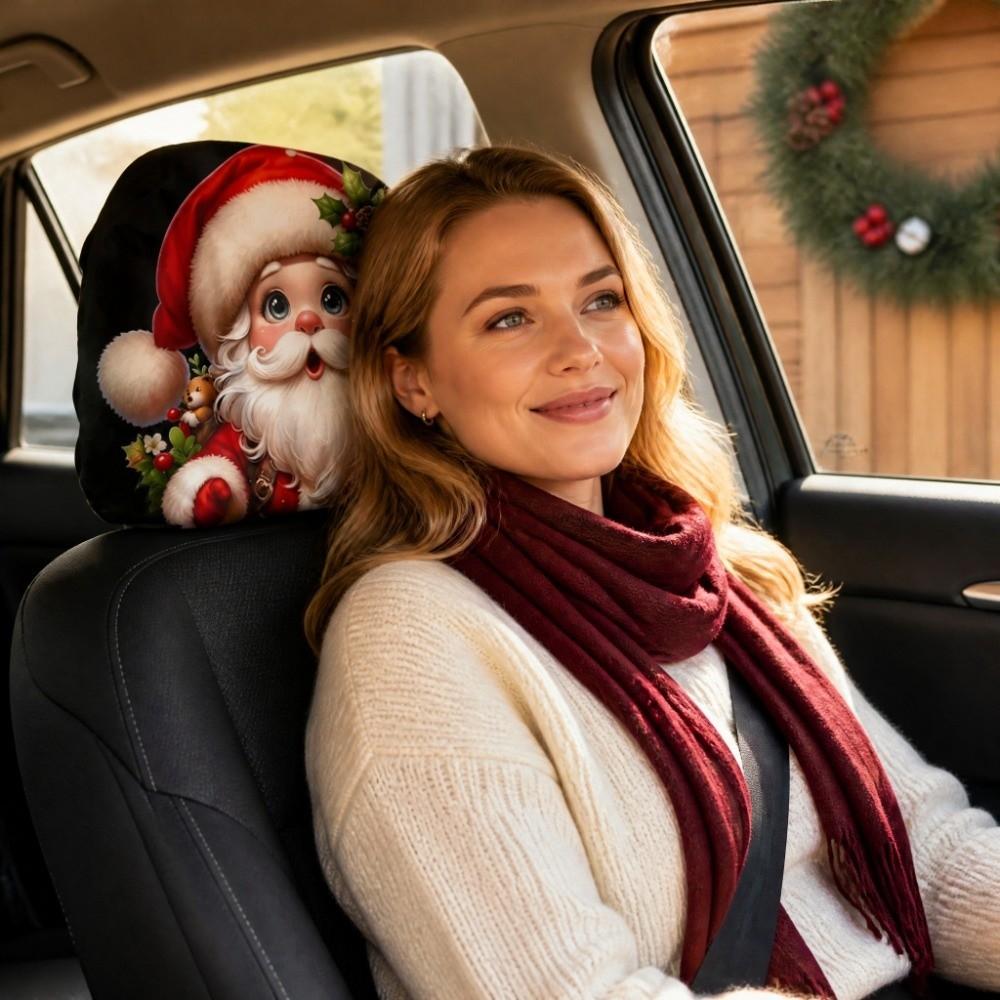 2 Pieces Comfortable Christmas Headrest Case Elastic Car Pillowcase Car Headrest Cover Daily Use