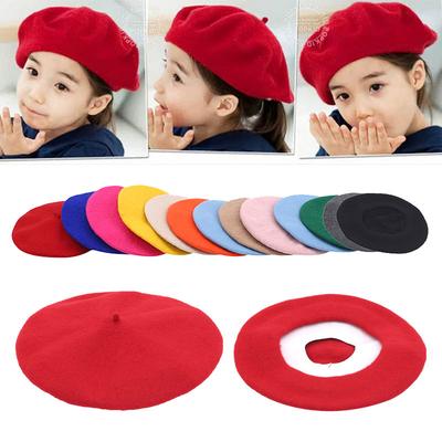 Fashion Baby Beret Hat for Girls Wool Vintage Children Beanies Cap Kids Painter Hats Toddler Candy Color Hair Accessories