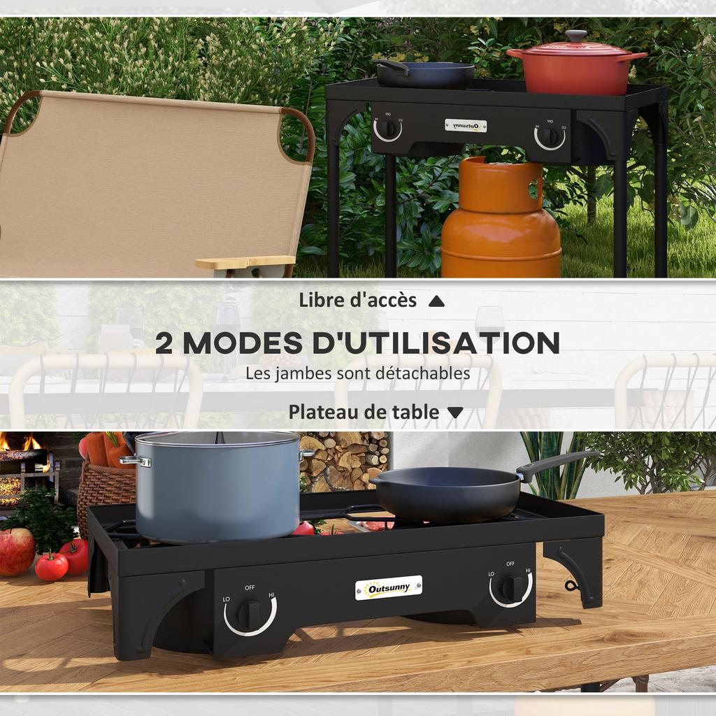 Portable Propane Stove 2 Burners 92000 BTU/h with 2 Removable Legs for Outdoor, Camping, Cast Metal