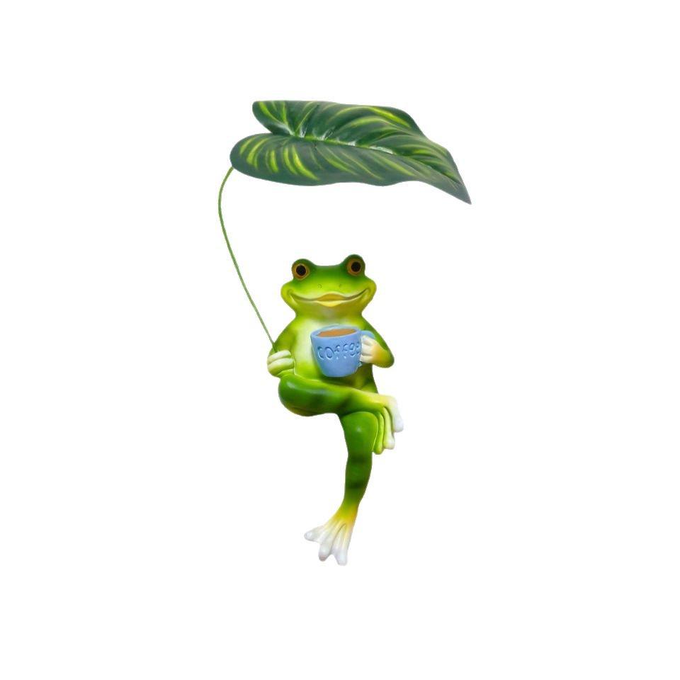 Creative Frog Figurine with Umbrella & Coffee Cup - Ideal for Office, Garden, or Courtyard Decor