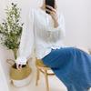 Koreanische Frauen Kleidung Spitze Rüschen Kragen Tops Frühling Weiße Leinen Einfarbig Weibliche Shirts