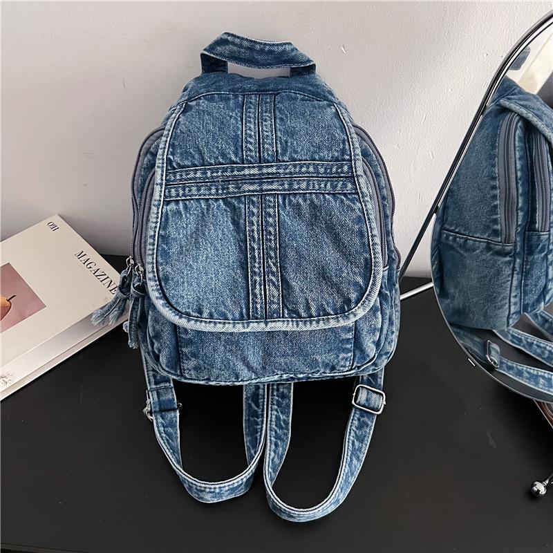 Denim Backpack for Women – Vintage Washed Jeans Style School Bag – Perfect for Casual Wear & Campus Life