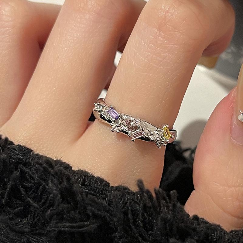 Niche Design Sense, Personality, High Sense, Color Zircon Ring, Female Spice Girl, Sweet And Cool Wind, Adjustable Opening Ring Ring.