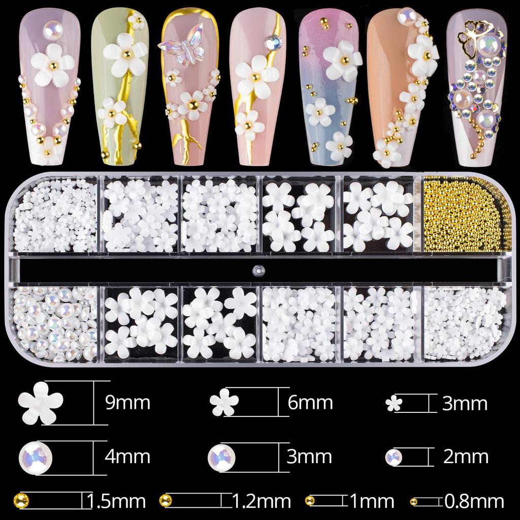 Nailart Schmuck Kleine Blume Aurora Schleife Perle Niete Kleine Accessoires Super Flash Kleiner Diamant 12 Gitter Gemischtes Nagelset