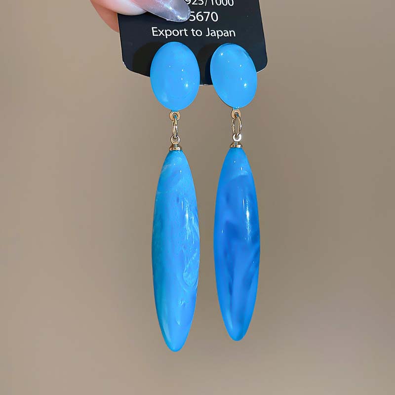 Vintage Colorful Acrylic Water Drop Earrings For Women Fashion Metal Oval Shaped Long Geometric Dangle Earrings Jewelry