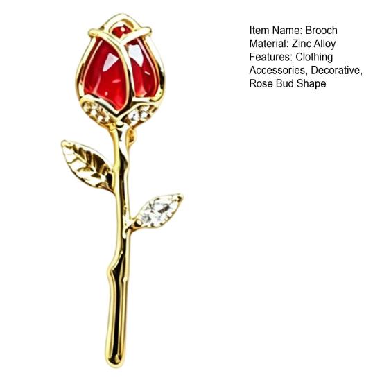 Luxury Brooch Pin Red Rose Bud Pin, Retro Rhinestone Floral Lapel Women Collar Men Jewelry Accessories for Suit Dress Coat Scarf Vintage