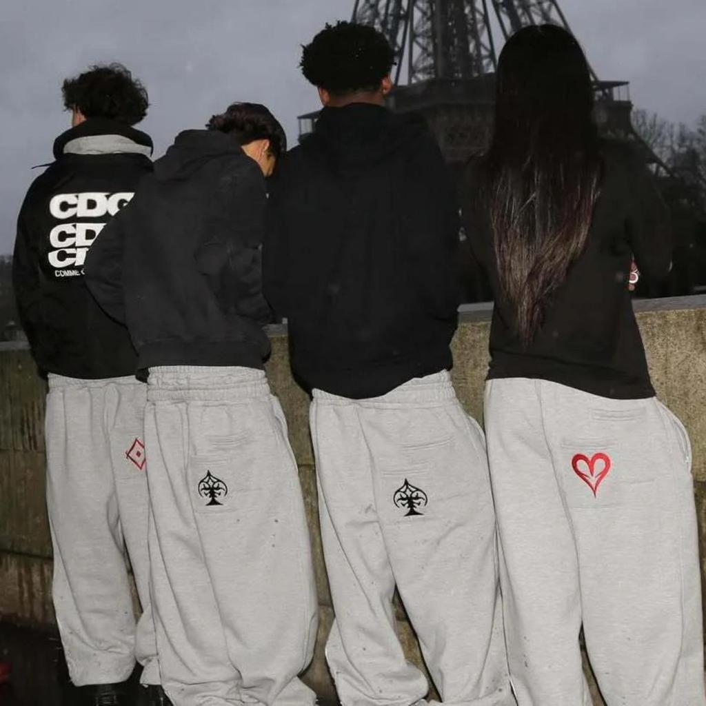 RogueWave Streetwear Y2k Double Waist Jogging Poker Pants Embroidered Loose Piece Sweatpants Men's and Women's Gothic Hip Hop Casual Pants