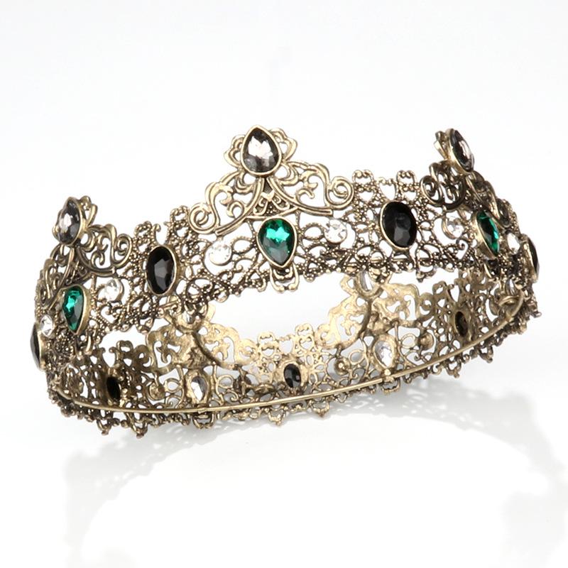 Barok Vintage Kraliyet Tam Yuvarlak Kral Taçları Altın Metal Taçlar Ve Tiaralar Erkekler İçin Balo Kral Parti Kostüm Aksesuarları Başlık