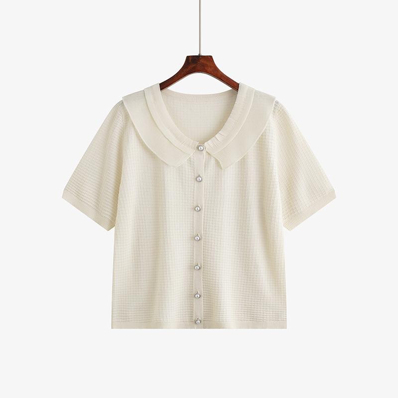 

Плюс Размер Женский Летний Темпераментный Трикотажный Кукольный Воротник Свободный Кардиган Топ С Короткими Рукавами XXXL абрикосовый