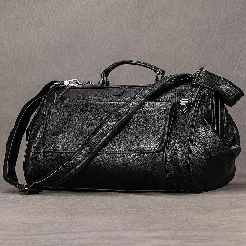 Luxury Style Leather Genuine Leather Carry On Luggage Bag Real Cowskin Travel Hand Bag Baggage Bag For Men Women Weeek Duffle