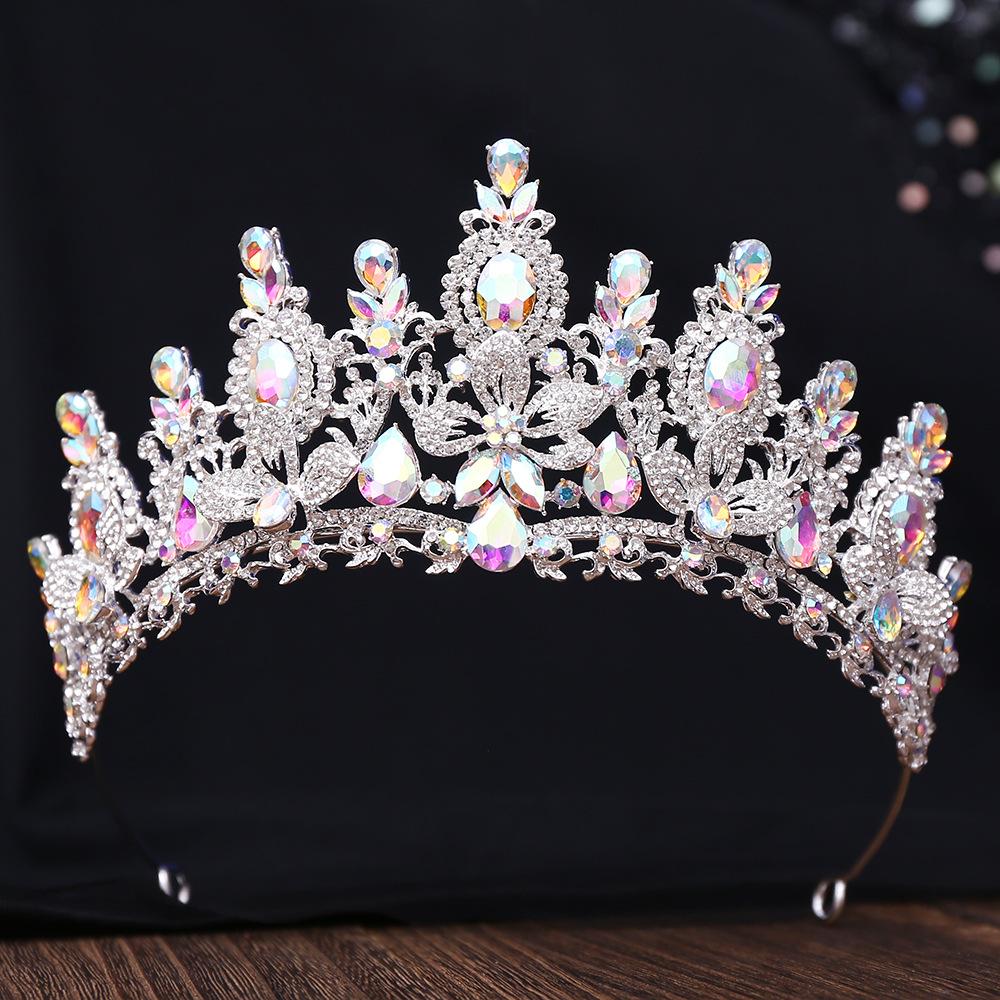 Gold Color Champagne Royal Queen Rhinestone Wedding Crown for Women Crystal Banquet Tiara Party Costume Hair Jewelry Accessories