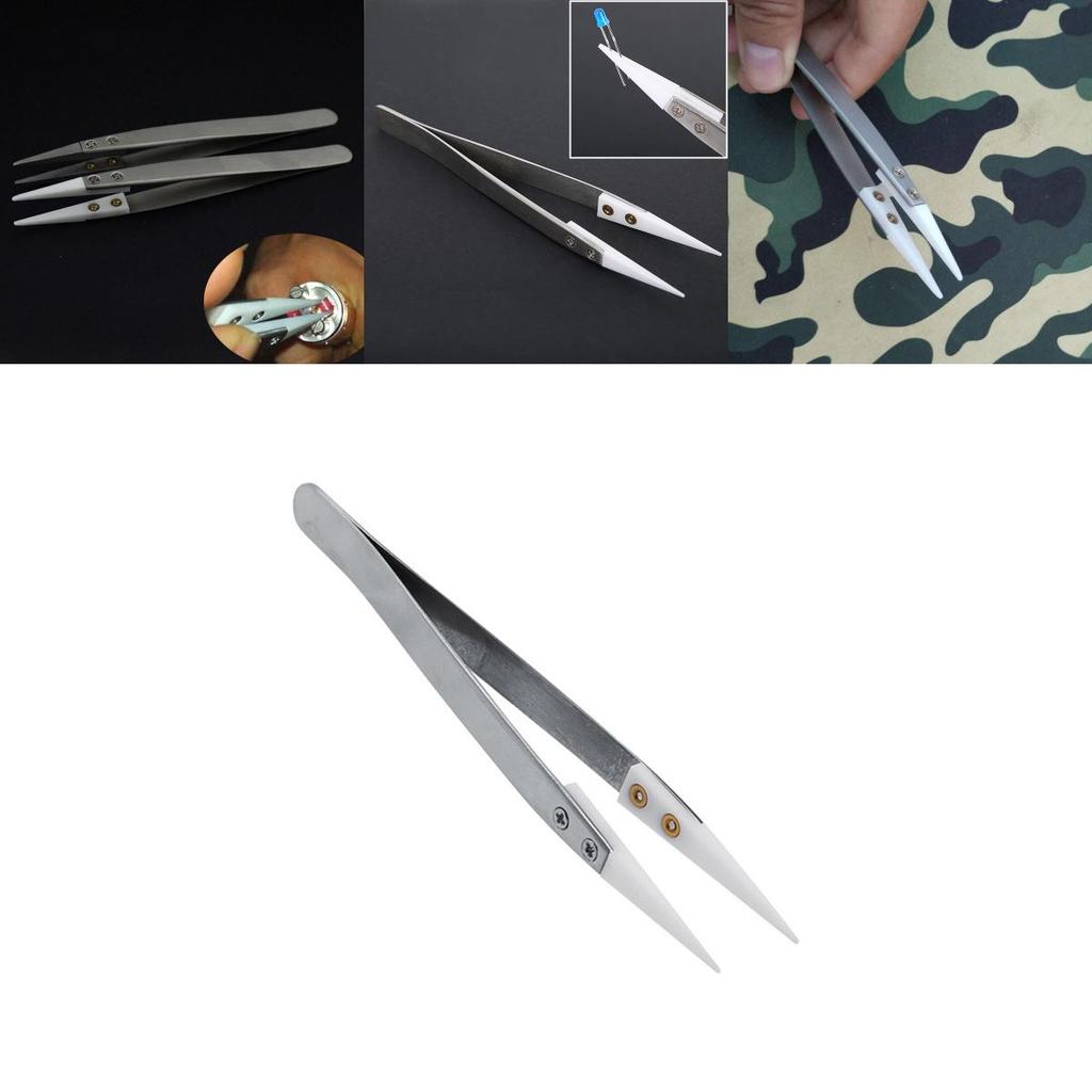 Ceramic Stainless Steel Pointed Tip Tweezer Heat Resistant Antistatic Antiacid