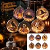 Glowing Transparent Plastic Halloween Hanging Ball Ornament with Horror Scene for Home and Party Decor