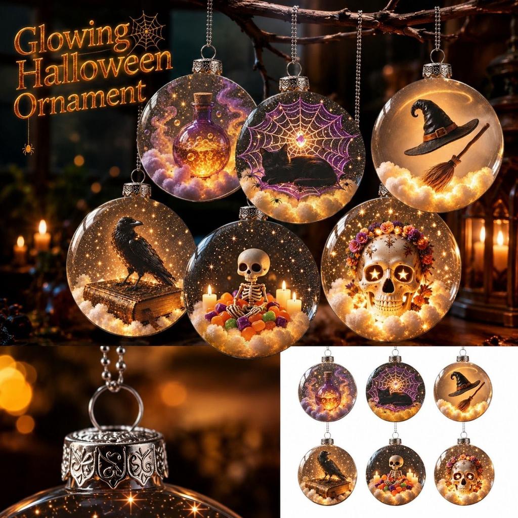 Glowing Transparent Plastic Halloween Hanging Ball Ornament with Horror Scene for Home and Party Decor