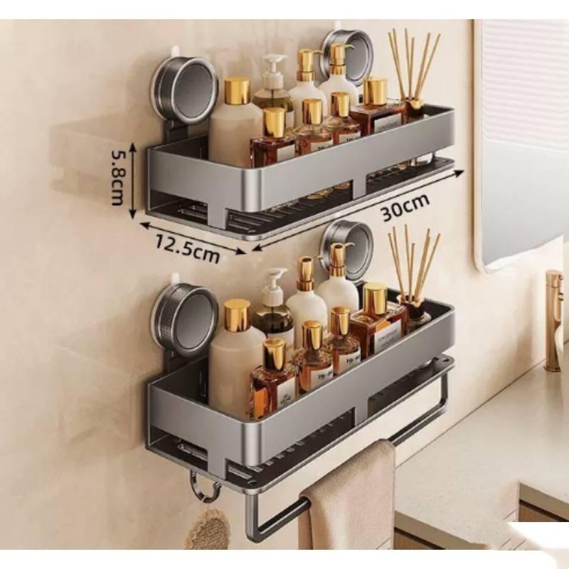 Modern Minimalist Abs Sucker Wall Shelf With Hooks For Bathroom And Toilet Storage