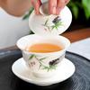 Dehua White Porcelain Kung Fu Suet Jade Tea Set Household Cover Bowl Gift Box Full Set of Jade Porcelain Full Set of Gifts