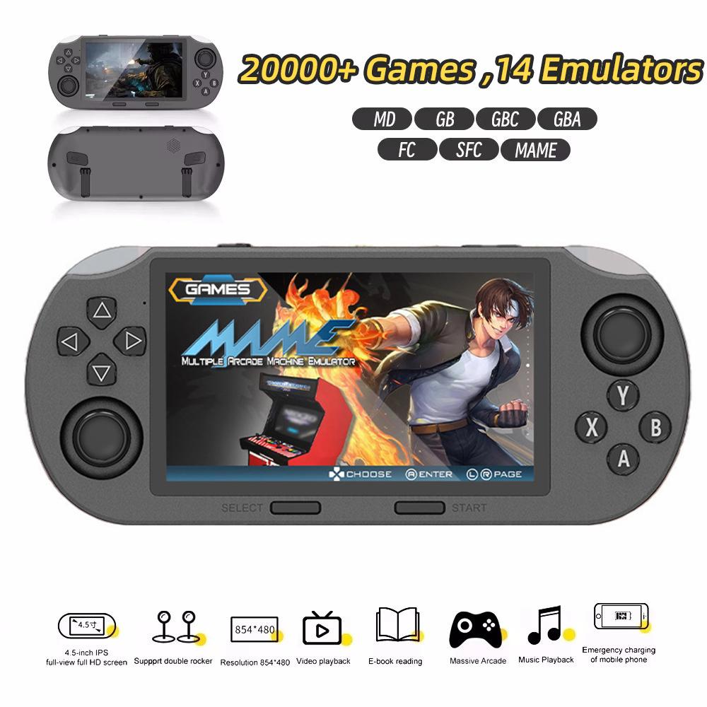 SF3000 Handheld-Spielekonsole mit großem 4,5-Zoll-Bildschirm, unterstützt E-Books, MP4, Musik, integrierte 20.000+ Spiele
