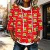Women's Casual 3/4 Sleeve Hooded Christmas Print Top Festive Pullover T-Shirt for Holiday Outfits