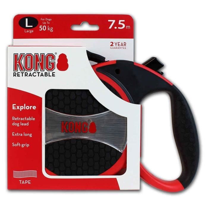 Laisse enrouleur - kong - 7,5m - rouge - pour chien - résistante et confortable