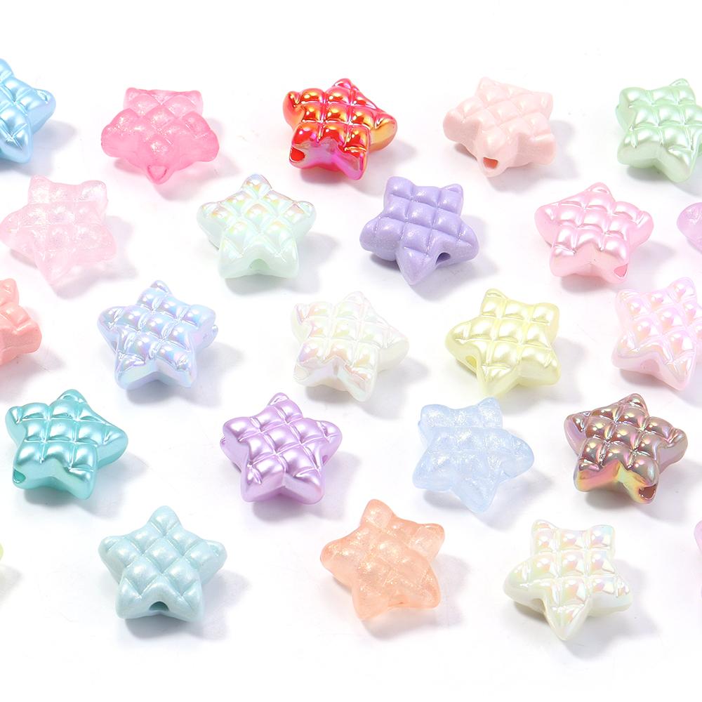 20pcs 15.5mm Acrylic Star Beads Waffle Rhombus Pentagram Loose Beads For Jewelry Making DIY Bracelets Necklace Phone Key Chain