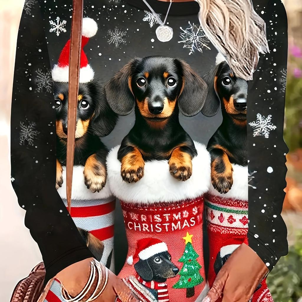 New European and American Christmas Fashionable round neck printed top Women's trendy T-shirt