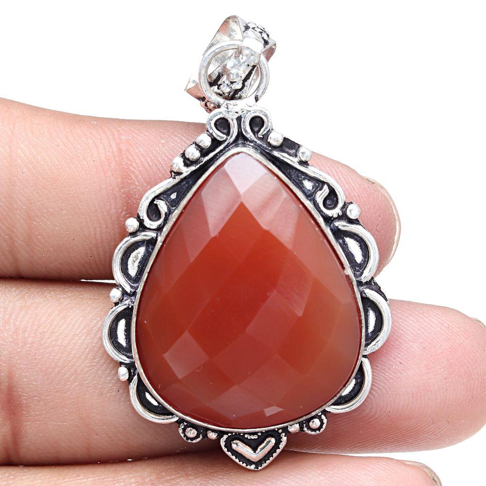 Necklace Red Onyx Cut Gemstone Handmade Antique Jewelry 2"