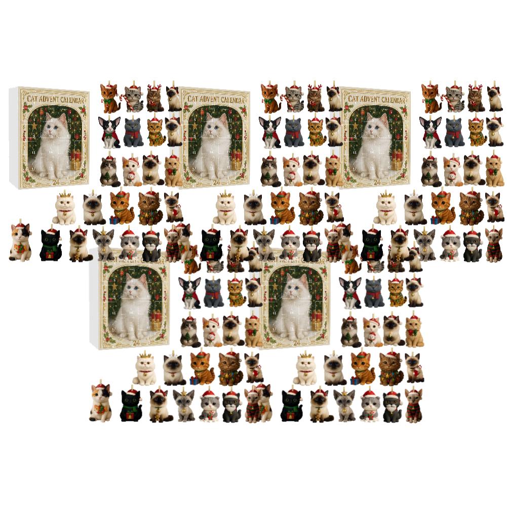 2D 2025 Cat Christmas Countdown Calendar with 24 Pendant 24 Days Christmas Countdown Calendar for Kids Boys Girls Adult Gifts