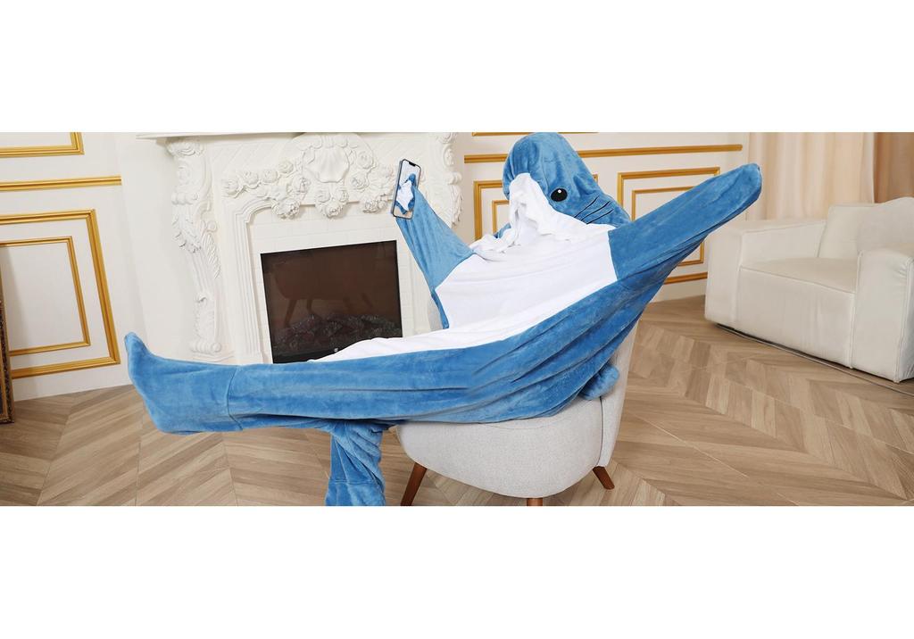 Autumn-Winter Cartoon Shark Flannel Sleeping Bag – Warm, Thick, One-Piece for Couples & Adults