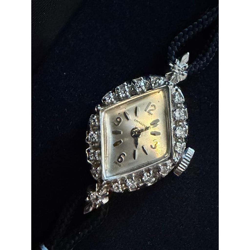 Used K14WGLONGINES Antique Manual Winding Watch Diamond Working Item