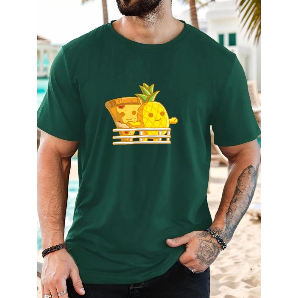 Men's Pizza Pineapple Pattern Summer Casual Crew Neck Short T-Shirt