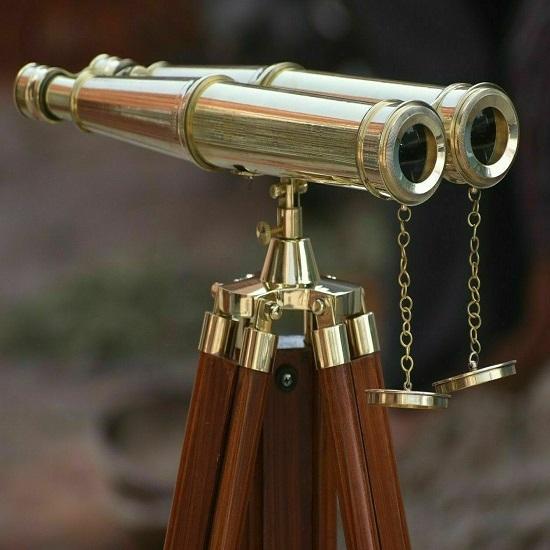 Naval 18" Binocular Leather Antique Telescope With Floor Tripod Stand