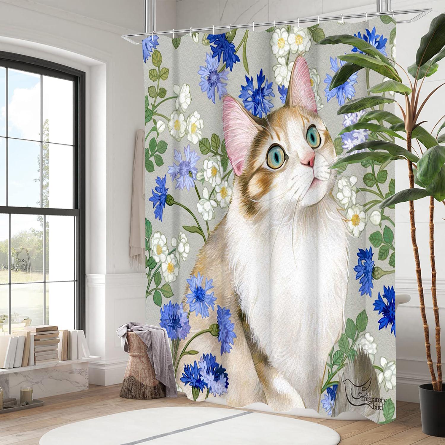 

Animals With Floral Birds Pattern Pastoralism Style Bathroom Shower Curtain With 12 Hooks Home Bathroom Decor And Accessories W60H190(CM)-1 Pcs
