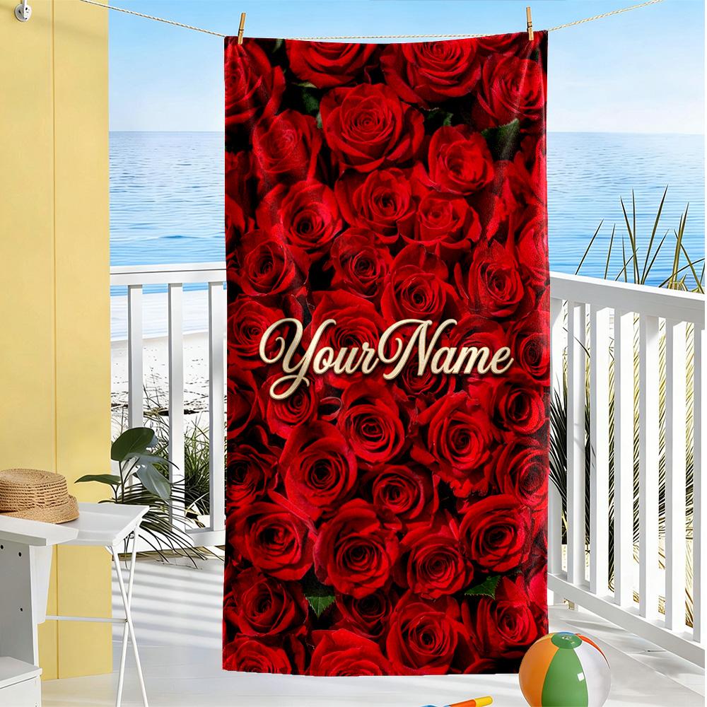 Rose Customizable Name Beach Towel Soft Durable Quick-Dry Suitable for Sports Travel Swimming Yoga Bathroom Beach And Pool