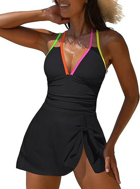 2026 Open Back Slimming One-Piece Swimsuit for Women: Fashionable Tummy Concealing Swimwear XXL