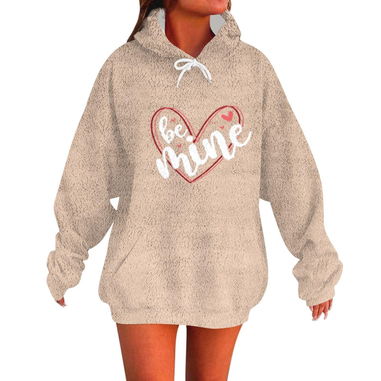 

BE MIME Женская мода Повседневный свитер с длинными рукавами и капюшоном с принтом ко Дню святого Валентина L бежевый