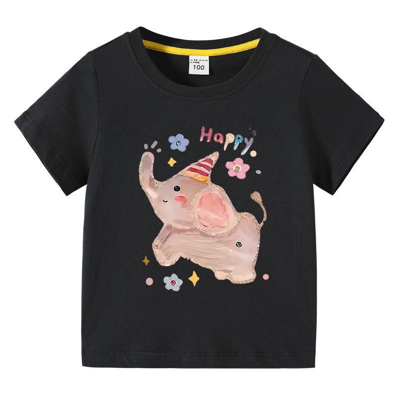Girls TShirt Cute Elephant Print Short Sleeve Tee 100 Cotton Soft Breathable Summer Tops for Kids Children