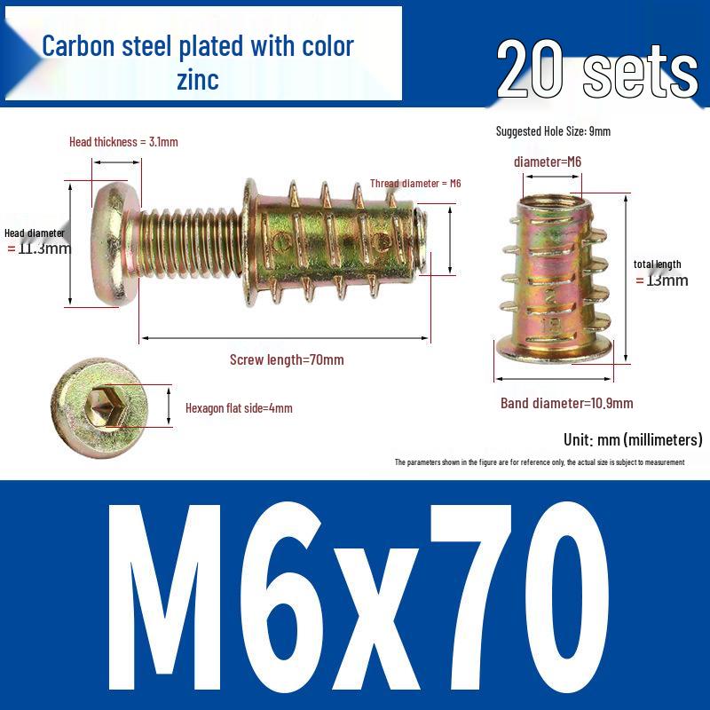 Flat Head Hex Socket Screws & Pre-embedded Nut Set for Wooden Bed Connectors