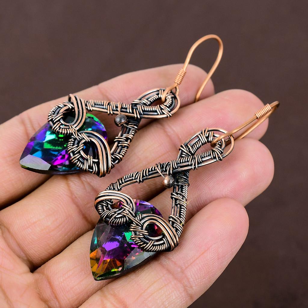 Mystic Topaz Handmade Copper Wire Wrap Jewelry Earring 2.64 P3h93