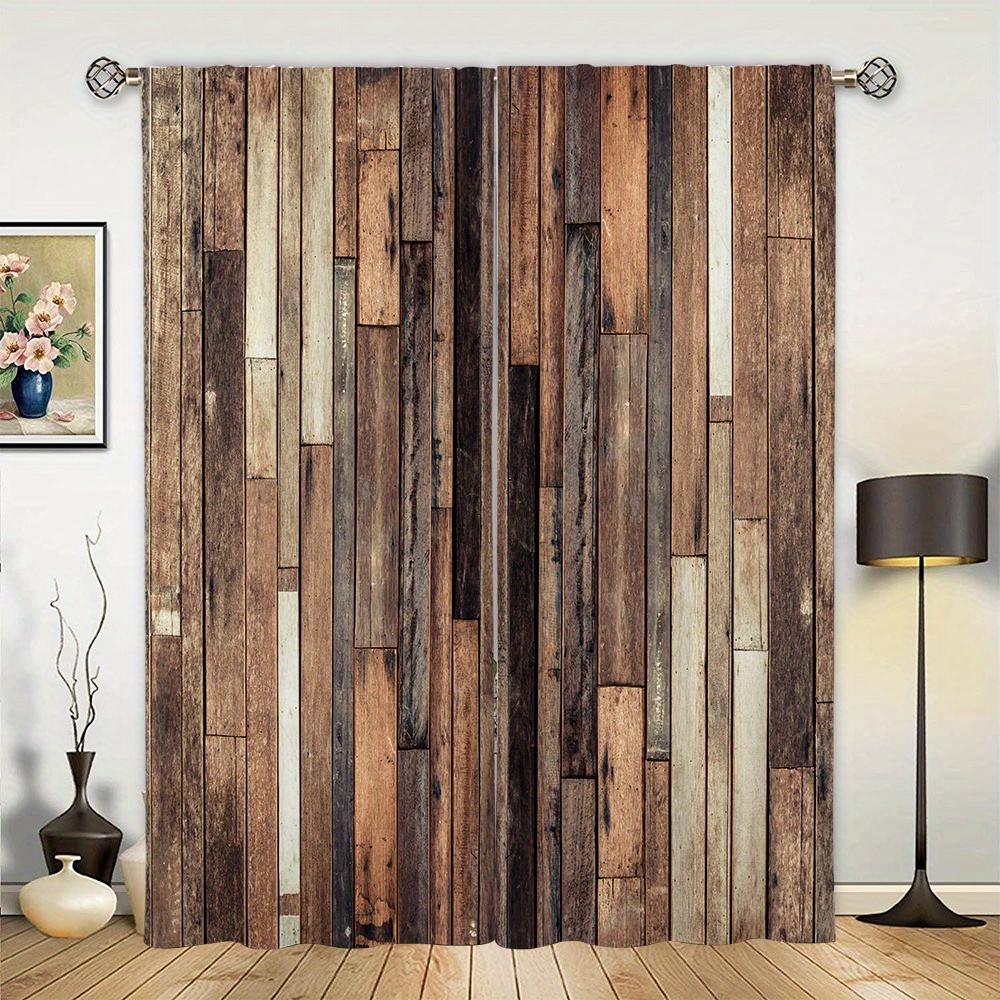 2pc Home Decor Curtains Wood Floor Printed European Style Decor, Modern Printed Curtain Rod Pocket,For Kitchen  Living Room