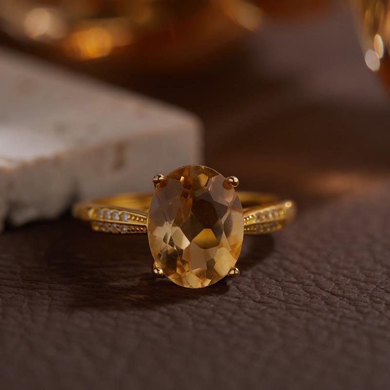Elegant Fashion Ring: S925 Sterling Silver with Natural Yellow Crystal Gemstone
