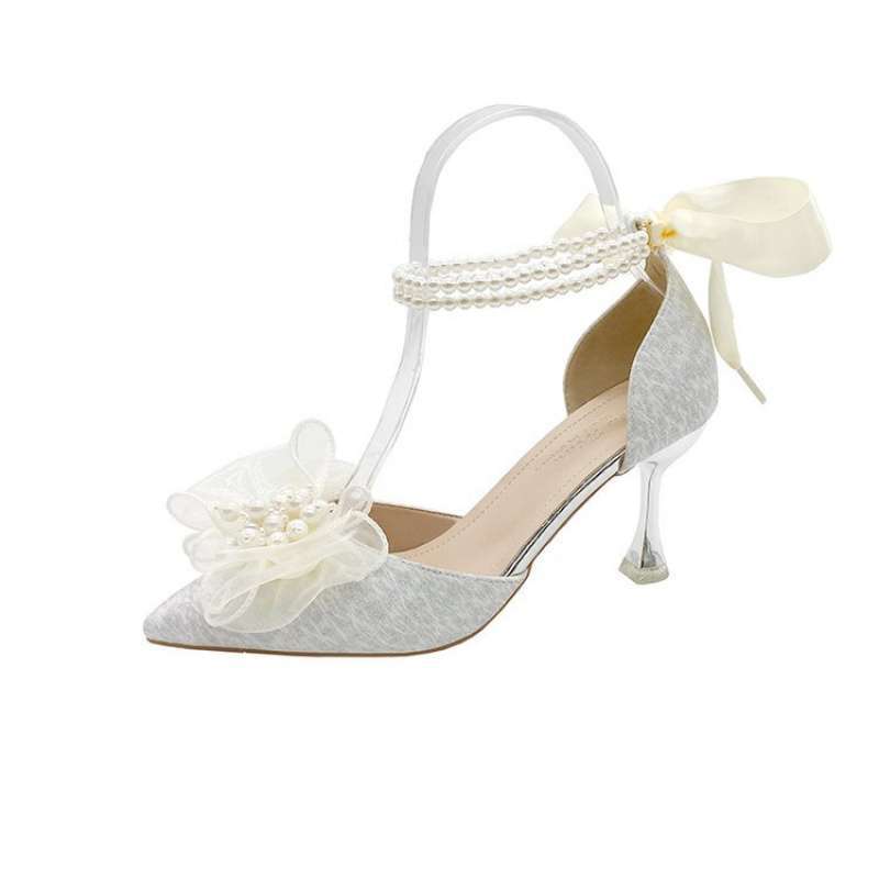 Medium heel stiletto high heels women's sandals 2025 summer new one-word buckle bow single shoes fairy style work shoes