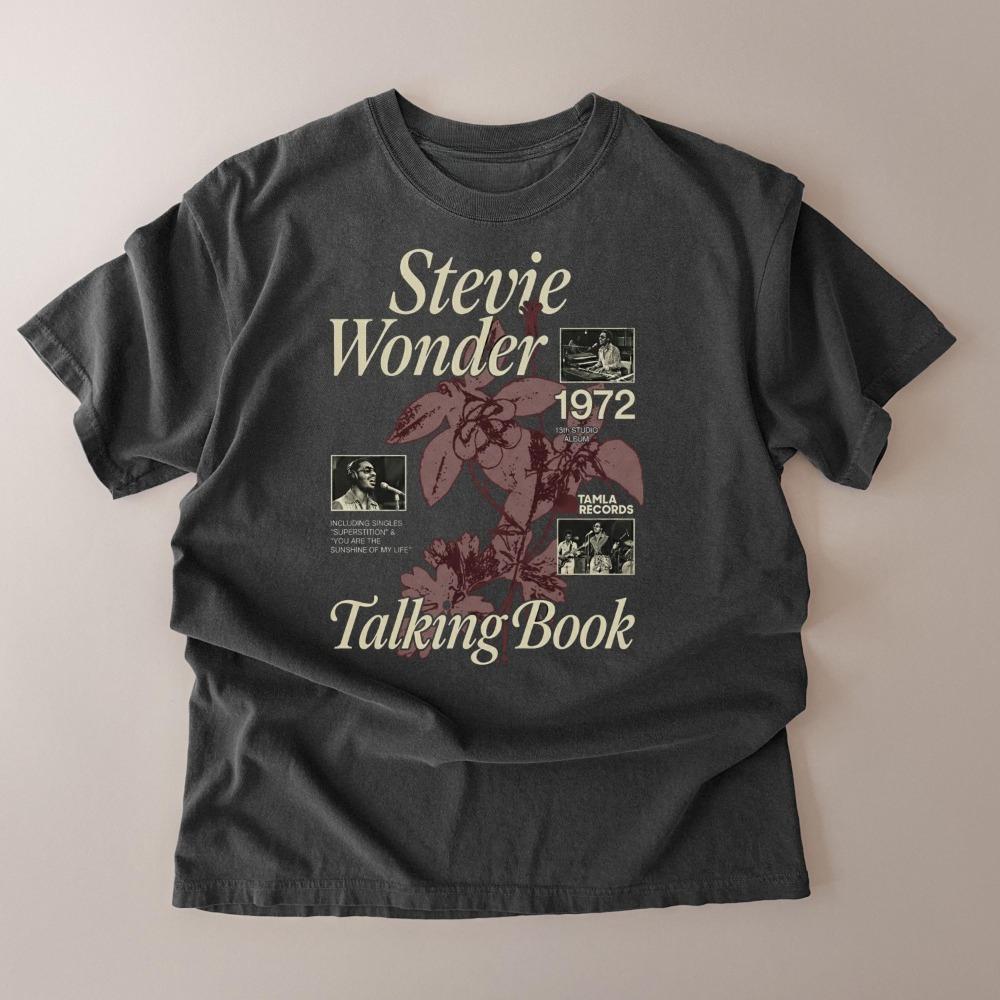 Comfort Colors Stevie Wonder 1972 Album Talking Book Graphic TShirt Pure Cotton All Seasons Couple Streetwear Top