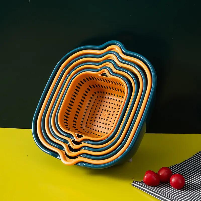 6pcs/set Sink Drain Basket Kitchen Double-layer Drain Baskets Vegetable Washing Box Basket Wash Basin Fruit Drainer Basket Kitchen Storage Box