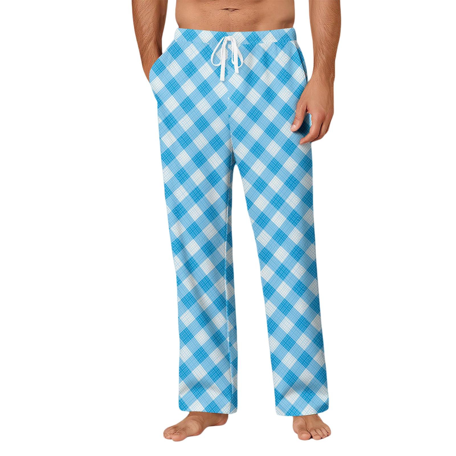 

Мужские повседневные брюки с карманами на кулиске, в клетку, в полоску, с карманами, повседневные брюки, домашние пижамные брюки L синий